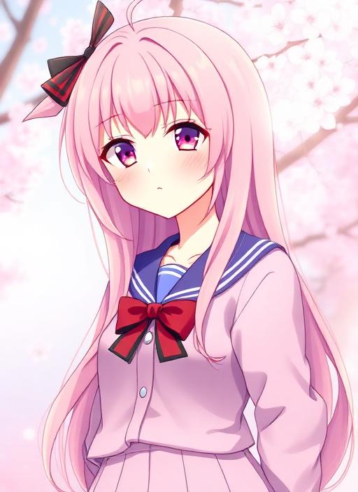 1girl, pink hair, long hair, school unif